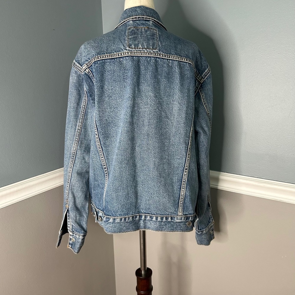 Levis Jacquard Denim Trucker Jacket Blue Medium Wash Womens Size Large L - Picture 6 of 8